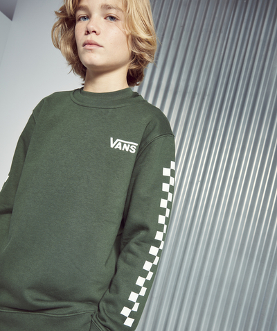 Teen boy Nouvelle Arbo   C - BOYS' GREEN LONG-SLEEVED SWEATSHIRT WITH A CHECKED DESIGN AND A VANS LOGO