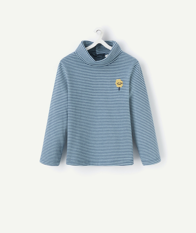 Outlet Tao Categories - BABY BOY BLUE STRIPED UNDERSHIRT WITH EMBROIDERED PATCH