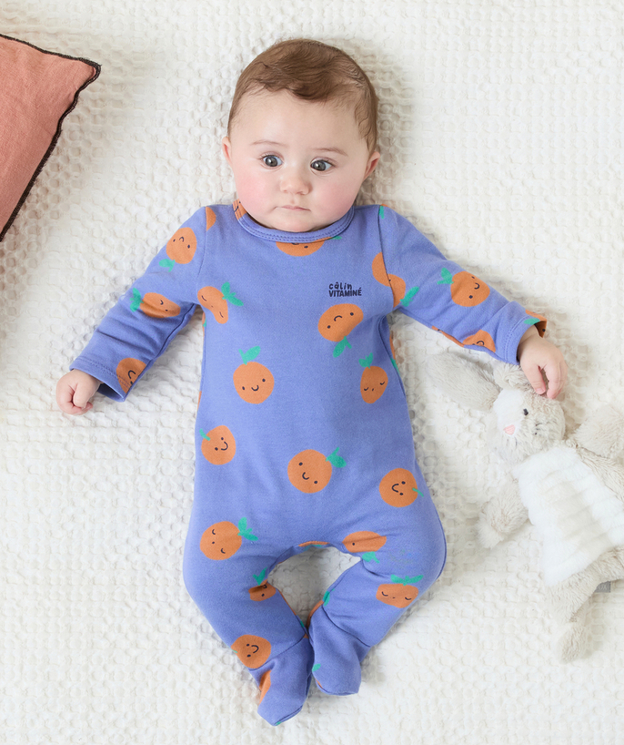 Sleepsuit - Pyjamas Tao Categories - DORS BIEN IN FRUIT-THEMED PURPLE ORGANIC COTTON