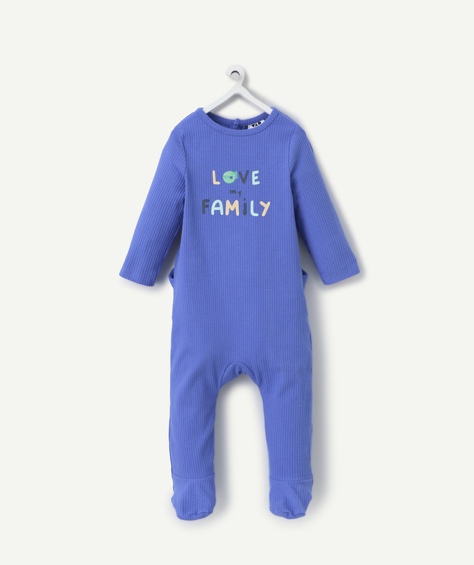 Geboorte Tao Categorieën - biokatoenen pyjama voor babyjongens blauw met boodschap