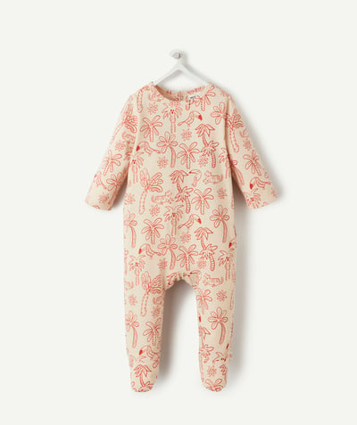 Pyjama Tao Categorieën - babyslaapzak in ecru biologisch katoen met palmboom en dierenprint
