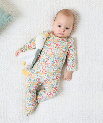 Newborn Tao Categories - organic cotton baby sleeping bag with flower print and ruffled collar