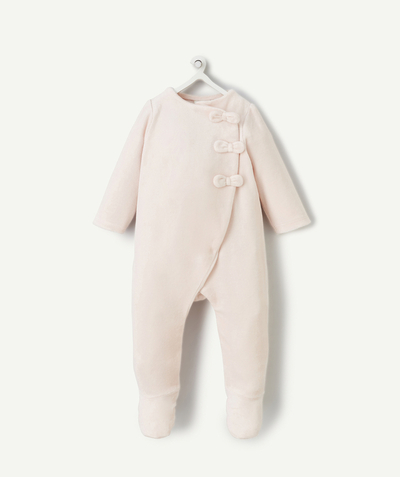 Newborn Tao Categories - DORS BIEN IN VELVET AND PINK ORGANIC COTTON WITH BOWS