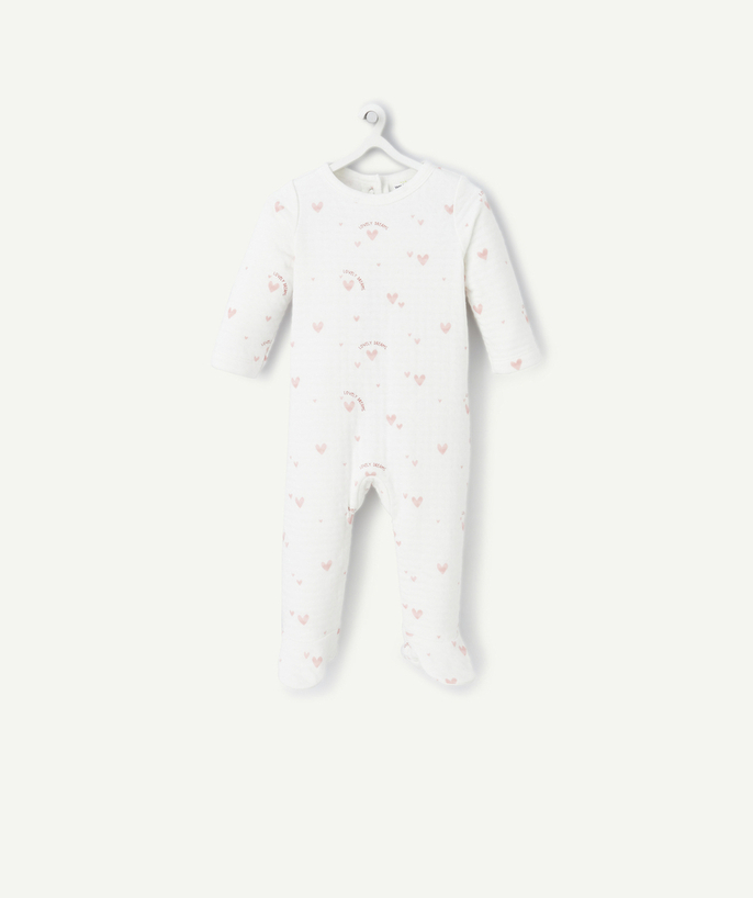 Sleepsuit – Pyjamas Tao Categories - WHITE ORGANIC COTTON SLEEPWEAR WITH HEART PRINT AND PINK MESSAGE
