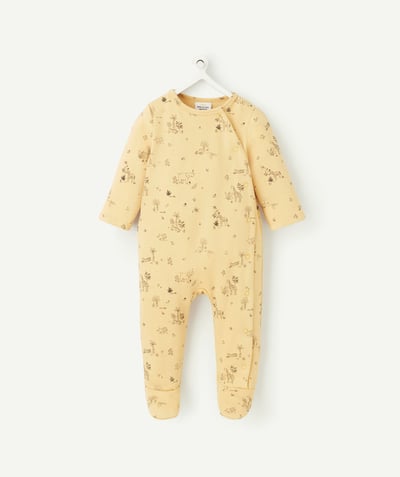 Pyjamas Tao Categories - BABY SLEEPING BAG IN YELLOW ORGANIC COTTON WITH BLACK SAVANNAH PRINT
