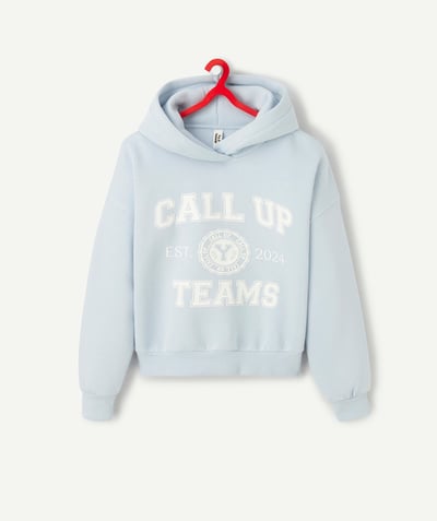 New colour palette Tao Categories - RECYCLED FIBER GIRL'S HOODIE PASTEL BLUE CAMPUS THEME