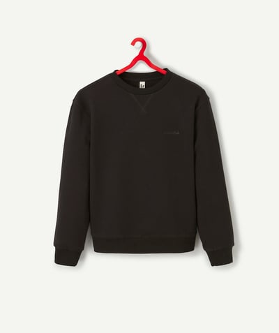 New collection Tao Categories - BLACK ORGANIC COTTON BOY'S LONG-SLEEVED SWEATSHIRT WITH EMBOSSED MESSAGE