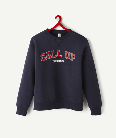 Low-priced looks Tao Categories - RECYCLED-FIBER BOY'S CAMPUS-THEMED NAVY BLUE SWEATSHIRT