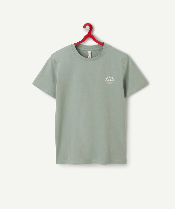 Basics Tao Categories - boy's green organic cotton t-shirt with arizona message