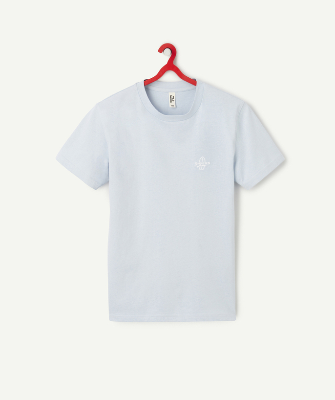 Tee-shirt, shirt, polo Tao Categories - short-sleeved t-shirt in light blue organic cotton with embroidery