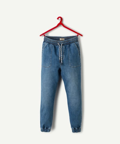Nastolatek Kategorie TAO - Dżinsowe spodnie chłopięce ze sznurkami do ściągania o niskim stopniu zużycia
