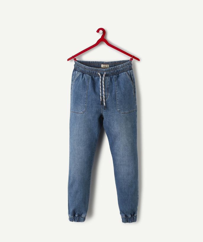 Chłopiec Kategorie TAO - Dżinsowe spodnie chłopięce ze sznurkami do ściągania o niskim stopniu zużycia
