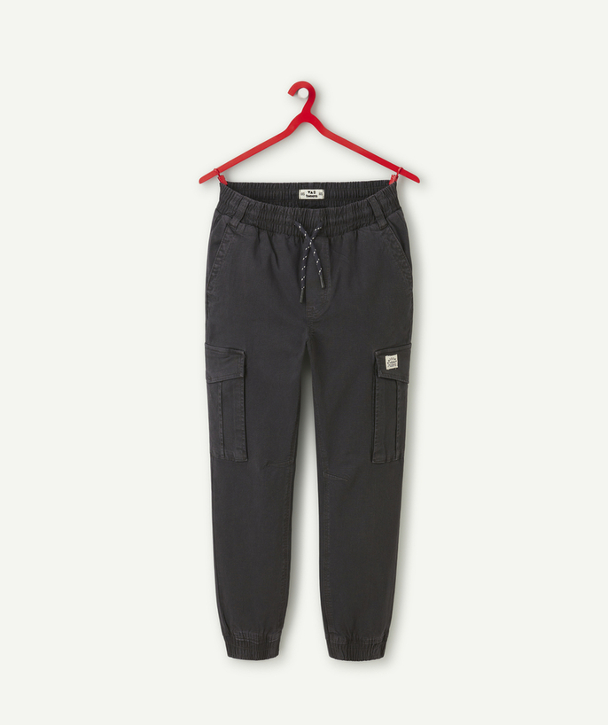Trousers - Jeans Tao Categories - BOY'S BLACK CARGO PANTS WITH ELASTIC WAISTBAND