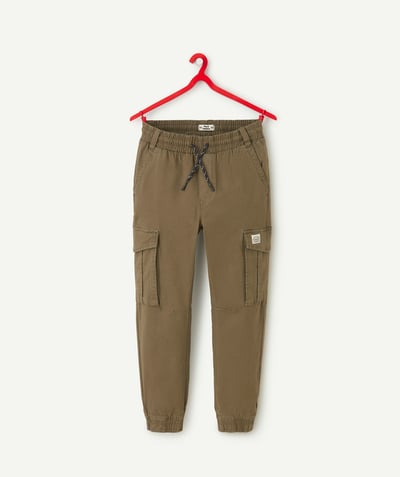 Trousers - Jogging pants Tao Categories - KHAKI BOY'S CARGO PANTS WITH EMBROIDERED PATCH