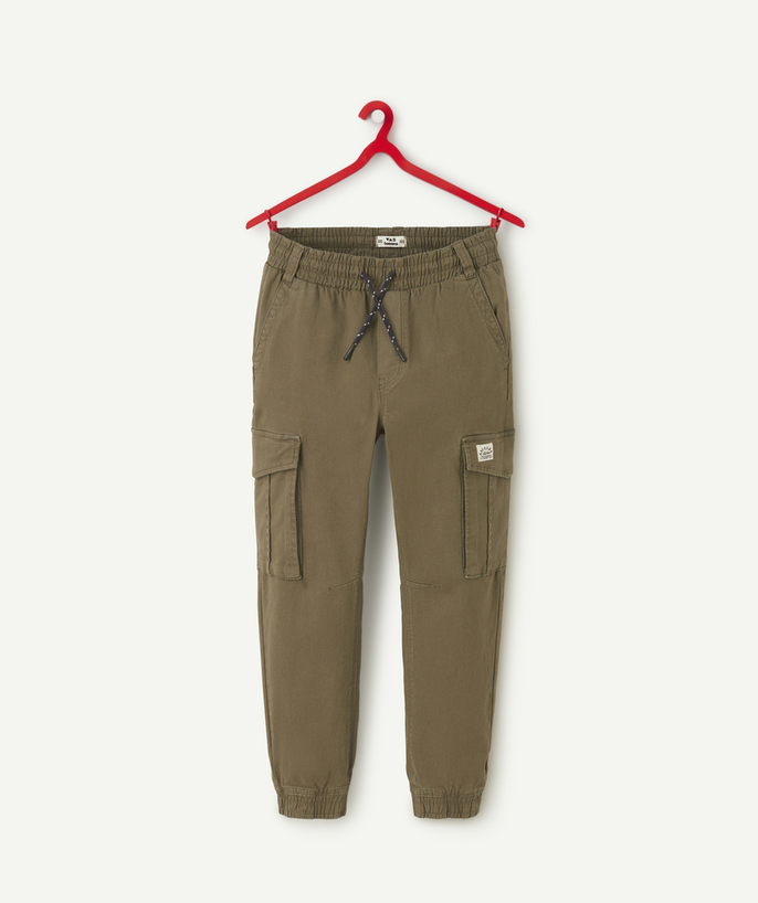 Trousers - Jeans Tao Categories - KHAKI BOY'S CARGO PANTS WITH EMBROIDERED PATCH