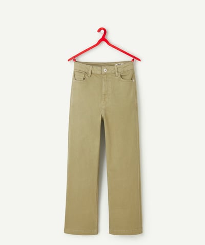 Spodnie - spodnie dresowe Kategorie TAO - DZIEWCZĘCE SPODNIE Z SZEROKIMI NOGAWKAMI W KOLORZE KHAKI Z WŁÓKIEN POCHODZĄCYCH Z RECYKLINGU
