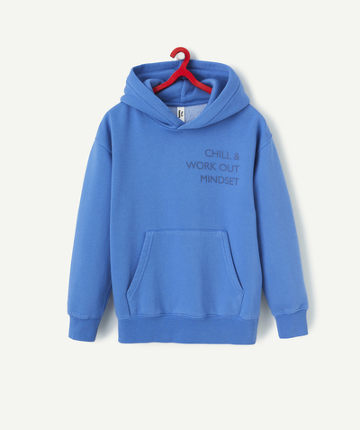 New colour palette Tao Categories - BOY'S RECYCLED FIBER HOODIE ELECTRIC BLUE WITH MESSAGES