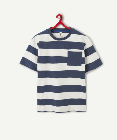 Camiseta, camisa ,  polo Categorías TAO - camiseta oversize de niño de manga corta a rayas azules y blancas