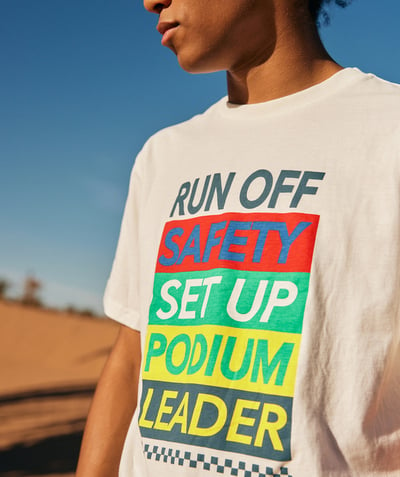 Camiseta, camisa ,  polo Categorías TAO - camiseta de niño de algodón orgánico blanco con mensajes de colores