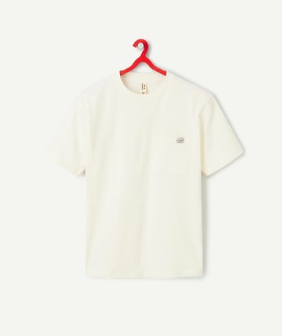 Tee-shirt, shirt, polo Tao Categories - ECRU ORGANIC COTTON BOY'S SHORT-SLEEVED T-SHIRT WITH POCKET
