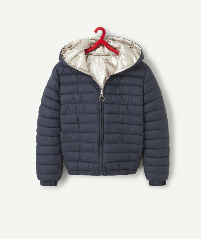 Teen girls Tao Categories - GIRL'S QUILTED DOWN JACKET IN NAVY REVERSIBLE RECYCLED PADDING