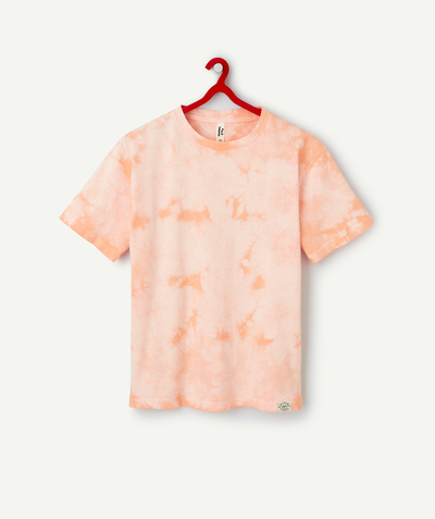New collection Tao Categories - boy's short-sleeved t-shirt in orange tie and dye organic cotton