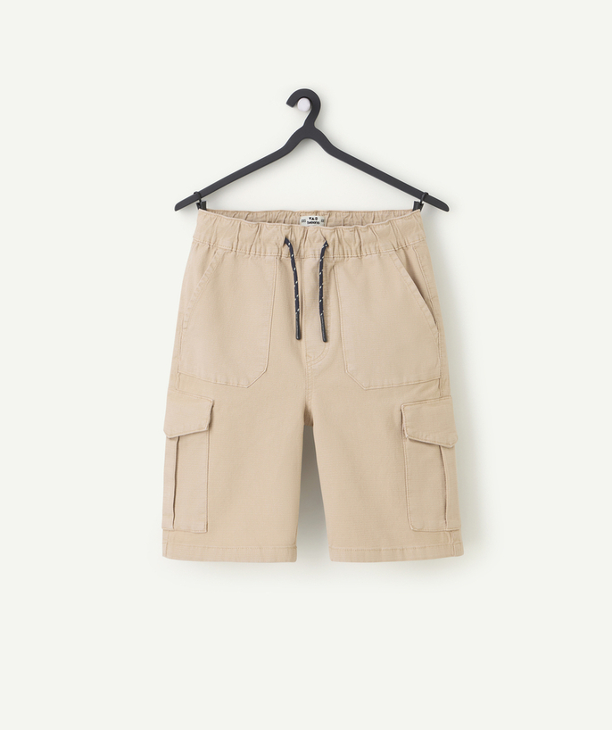 New collection Tao Categories - beige boy's cargo shorts with elastic waistband