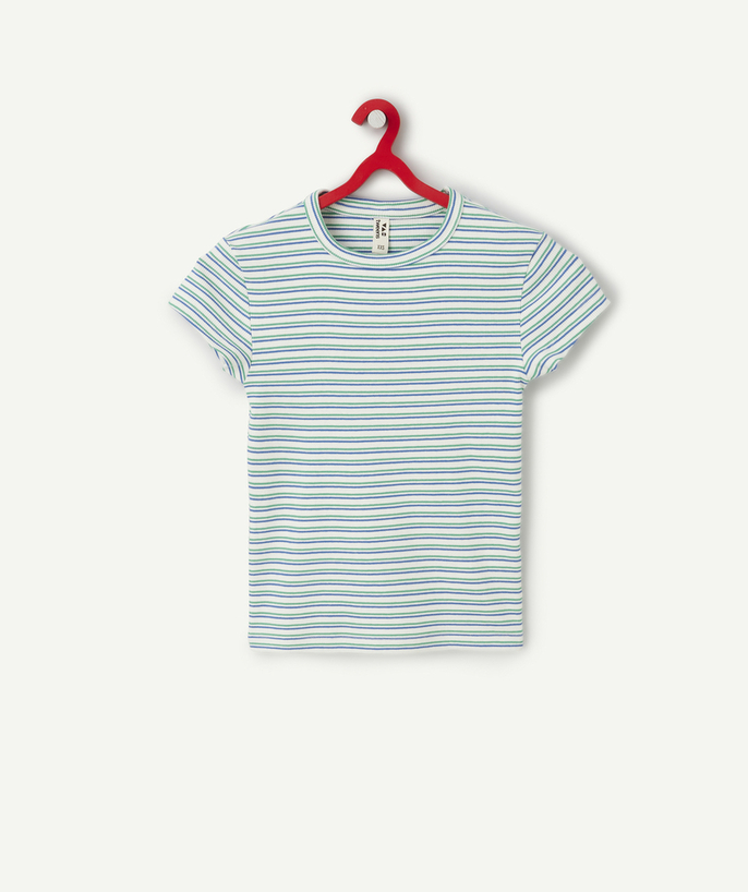 Nowa kolekcja Kategorie TAO - Dziewczęca koszulka z bawełny organicznej w paski z krótkim rękawem
