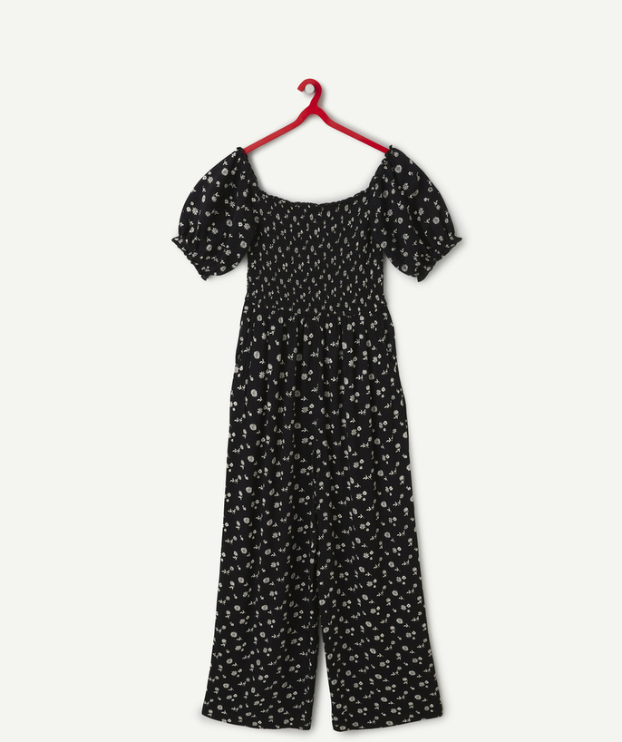 Girl Tao Categories - black floral-print viscose jumpsuit for girls