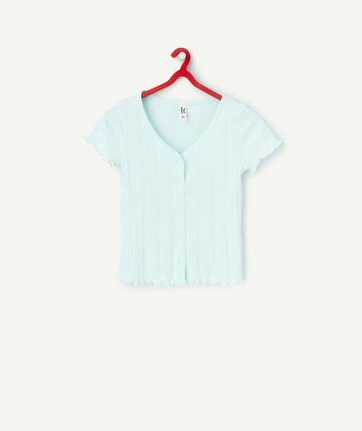 New colour palette Tao Categories - BLUE RIBBED ORGANIC COTTON GIRL'S T-SHIRT WITH SCALLOPS