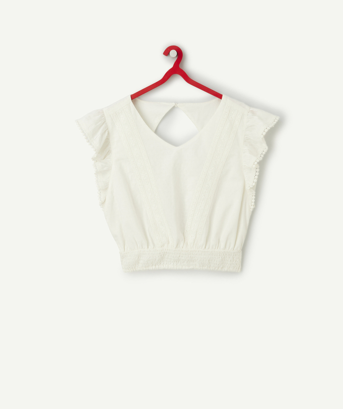 Nouvelle collection Categories Tao - blouse fille en coton écru avec détails en broderie anglaise et volants