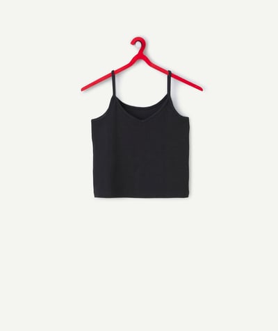 T-shirt - onderhemd Tao Categorieën - Zwart geribd organisch katoenen korte tanktop voor meisjes