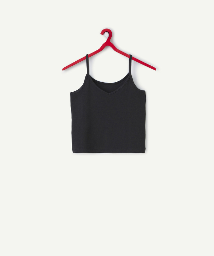 T-shirty - Koszulki Kategorie TAO - Czarny krótki podkoszulek dla dziewczynek z prążkowanej bawełny organicznej