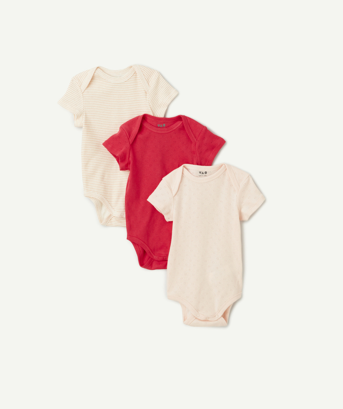 Bodysuit Tao Categories - SET OF 3 PINK AND WHITE BODIES IN ORGANIC COTTON