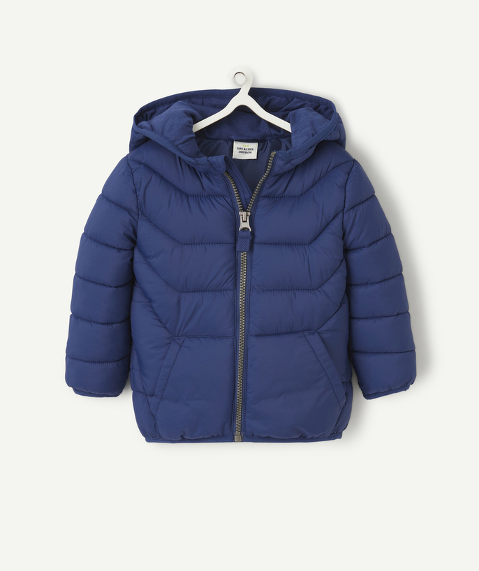 Coat - Padded Jacket - Jacket Tao Categories - BABY BOY HOODED DOWN JACKET IN RECYCLED PADDING BLUE
