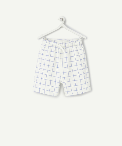 Bermudas - pantalones cortos Categorías TAO - bermudas para bebé niño en algodón orgánico blanco con cuadros azules