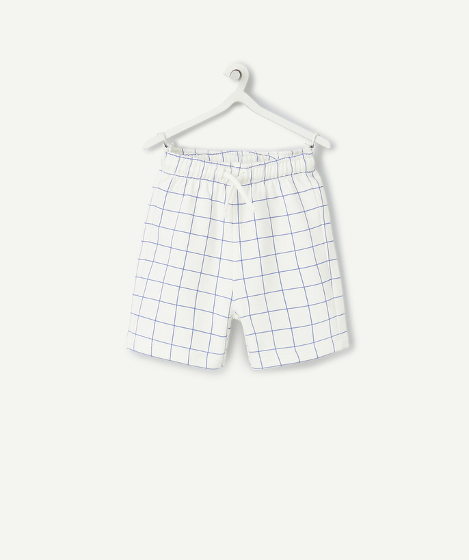 Shorts - Bermuda shorts Tao Categories - baby boy bermuda shorts in white organic cotton with blue checks