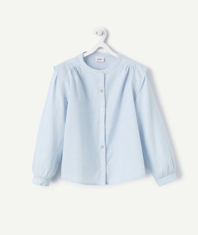 Campus spirit Tao Categories - LONG-SLEEVED BLUE GIRL'S SHIRT WITH STRIPES AND GLITTER DETAILS