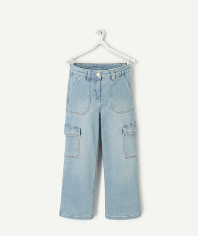 Spodnie - spodnie dresowe Kategorie TAO - pantalon z szerokimi nogawkami cargo fille en denim low impact