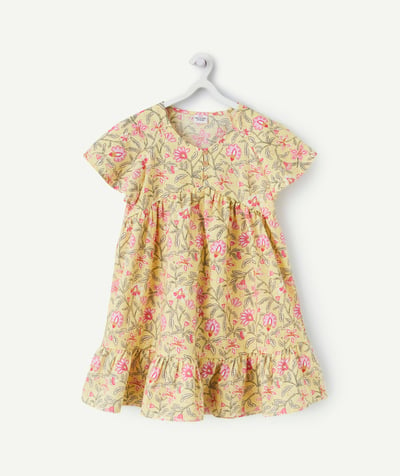 New collection Tao Categories - yellow girl's short-sleeved dress with floral print