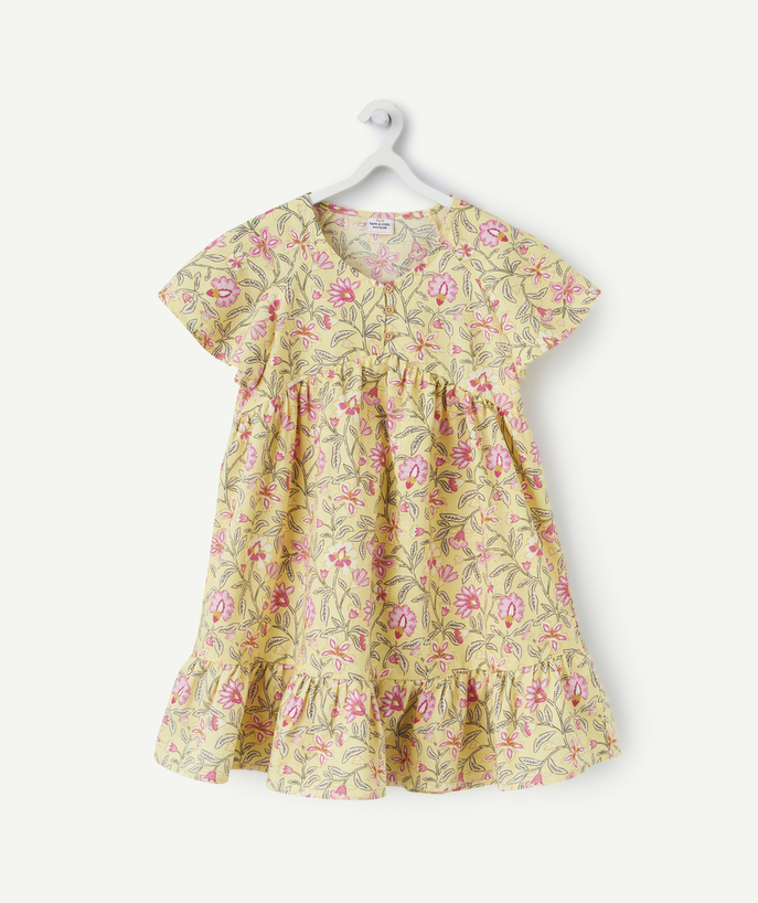 Clothing Tao Categories - yellow girl's short-sleeved dress with floral print