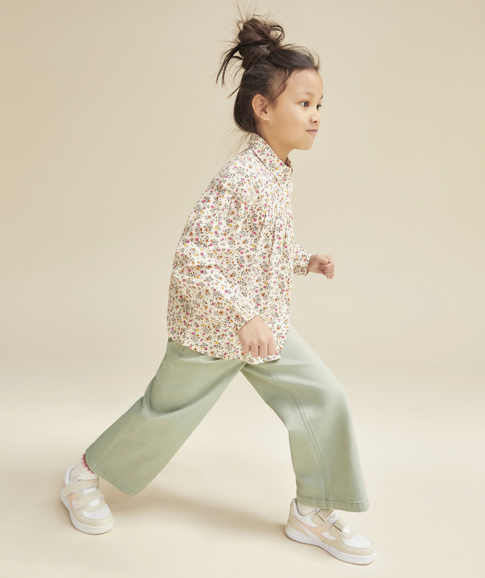 Trousers - jogging pants Tao Categories - GIRL'S WIDE-LEG PANTS IN PALE GREEN RECYCLED FIBERS