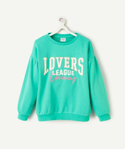 Girl Tao Categories - GREEN GIRL'S SWEATER WITH EMBROIDERED AND GLITTERED MESSAGE