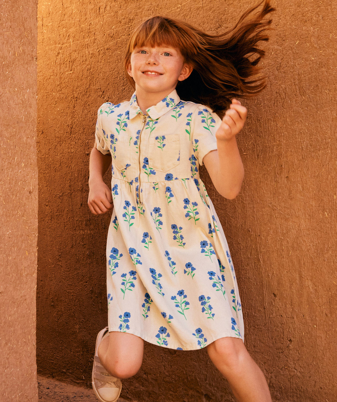 Dziewczynka Kategorie TAO - Dziewczęca sukienka z odpowiedzialnej wiskozy z zamkiem błyskawicznym i kwiatowym nadrukiem