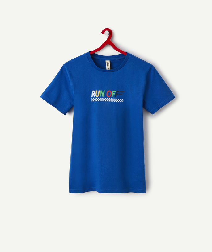 OP=OP Tao Categorieën - Jongens-T-shirt met korte mouwen in blauw biokatoen met racethema
