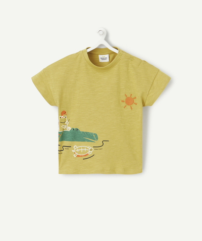 Low-priced looks Tao Categories - CROCODILE-THEMED SHORT-SLEEVED BABY BOY T-SHIRT IN YELLOW ORGANIC COTTON