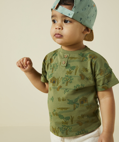 Nieuwe collectie Tao Categorieën - T-shirt met korte mouwen in kaki savannahprint biokatoen voor babyjongens