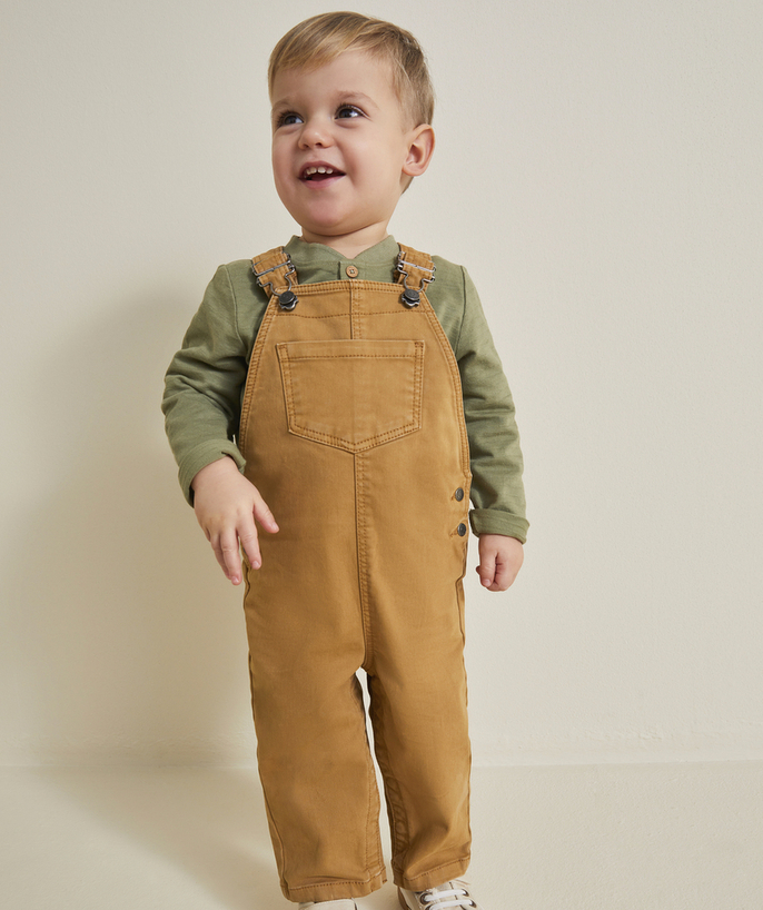 Baby boy Tao Categories - BROWN BABY BOY BIB OVERALLS WITH POCKET AND PATCH