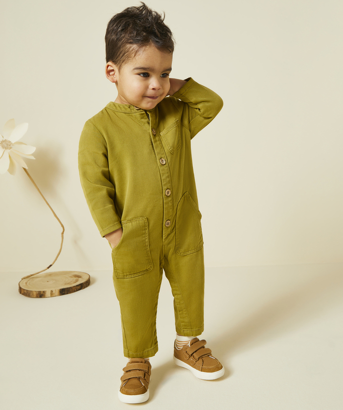Dungarees Tao Categories - BABY BOY JUMPSUIT IN GREEN RESPONSIBLE VISCOSE