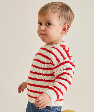 Baby boy Tao Categories - BABY BOY KNITTED SWEATER IN ORGANIC COTTON WITH RED STRIPES